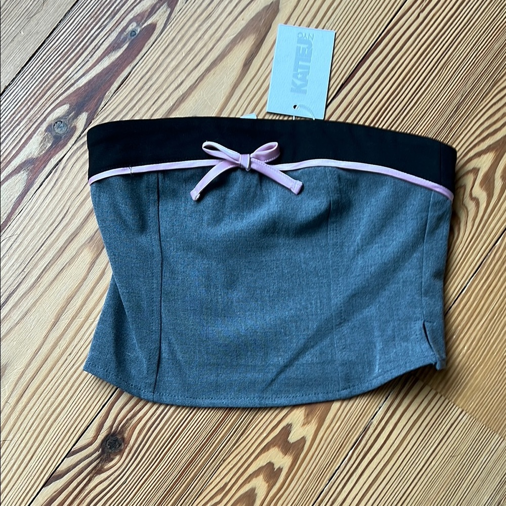 Girls Katie J NYC Gray and Black tube top with Pink Bow